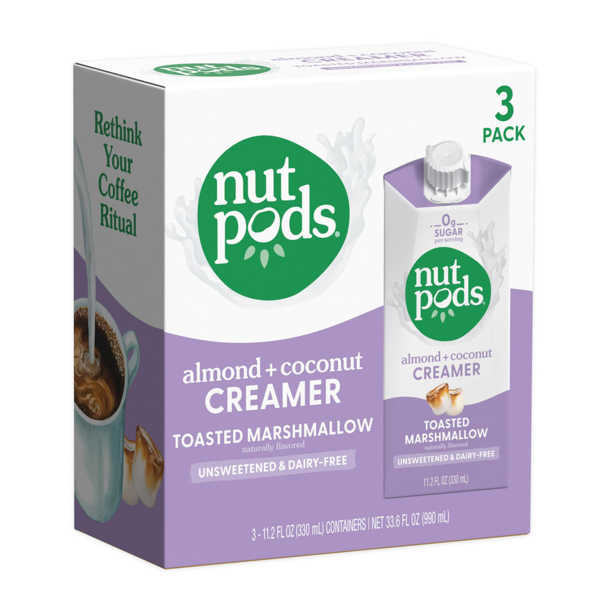 nutpods Toasted Marshmallow creamer being poured into coffee for a creamy, sugar-free boost