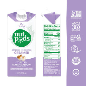 nutpods Toasted Marshmallow creamer pours into a mug for creamy, sugar-free coffee