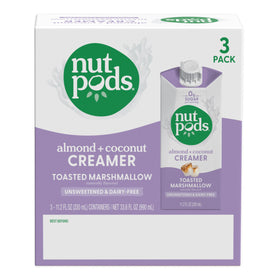 nutpods Toasted Marshmallow bottle on a kitchen counter showing dairy-free creamer