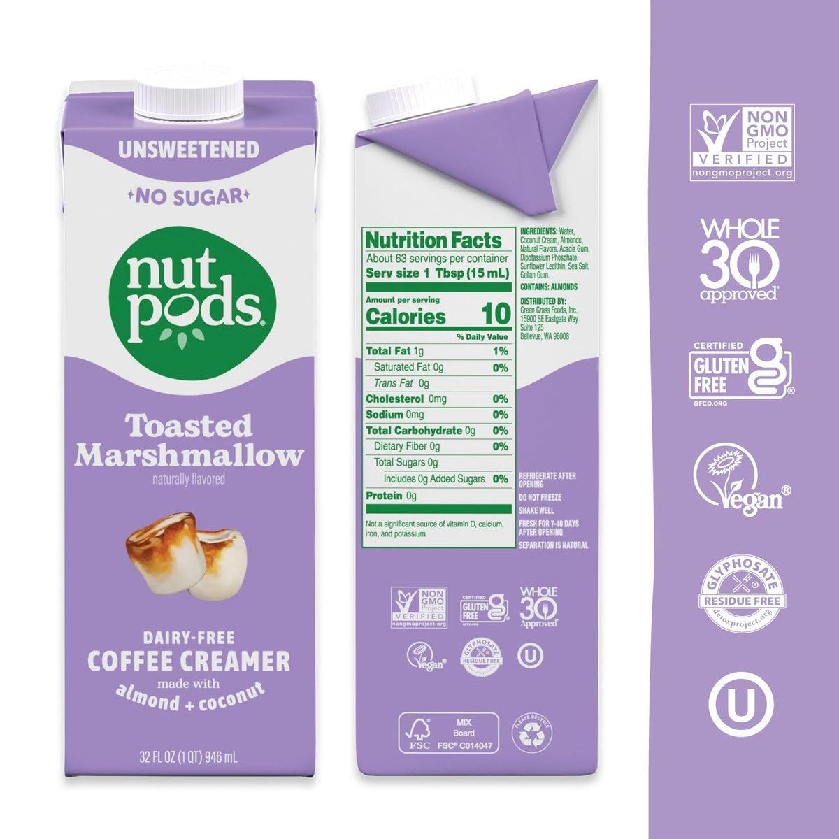 nutpods toasted marshmallow dairy-free creamer carton pour creamy sugar-free coffee