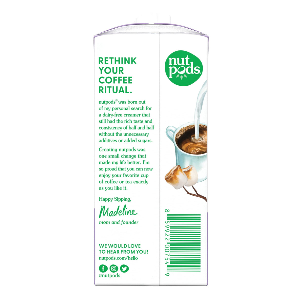 nutpods Toasted Marshmallow ingredients icon highlights almond and coconut base for vegan creaminess