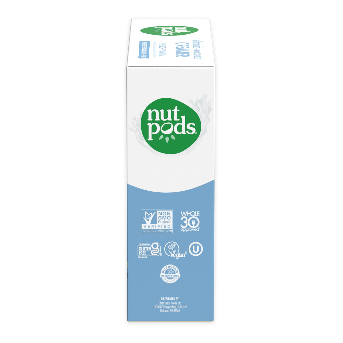 Nutpods unsweetened French Vanilla creamer in a glass mug with coffee.