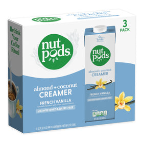 Nutpods unsweetened French Vanilla creamer pour shows smooth pour into coffee.