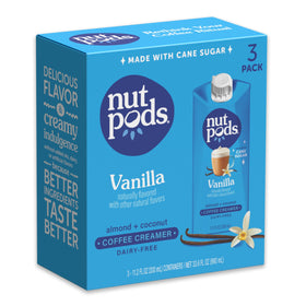 nutpods Vanilla Creamer bottle pouring into coffee for creamy vanilla flavor