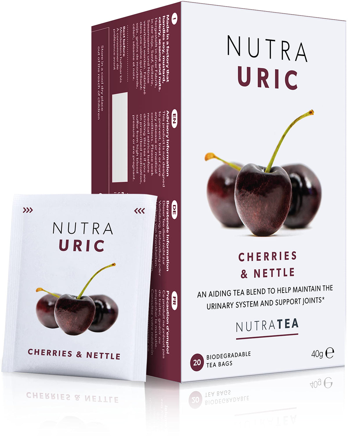 Nutra Tea Nutrauric cherry-dry tea bag for a refreshing, urinary-friendly daily ritual