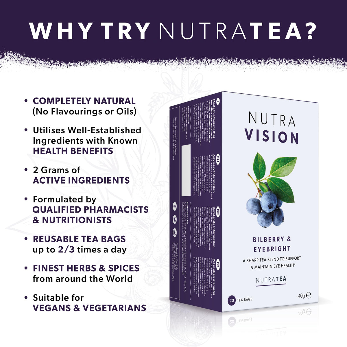 Nutra Tea Nutravision bilberry ingredient closeup for eye health