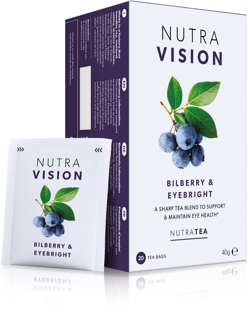 Nutra Tea Nutravision eye health tea box front promoting daily eye wellness