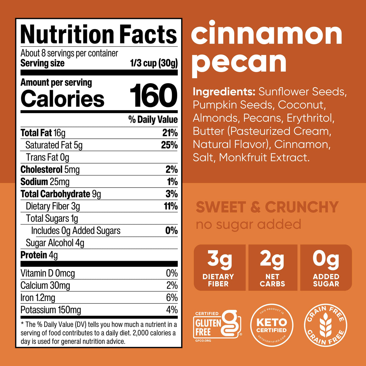 NuTrail Cinnamon Pecan Granola pack on the counter, ideal for on-the-go snacking.
