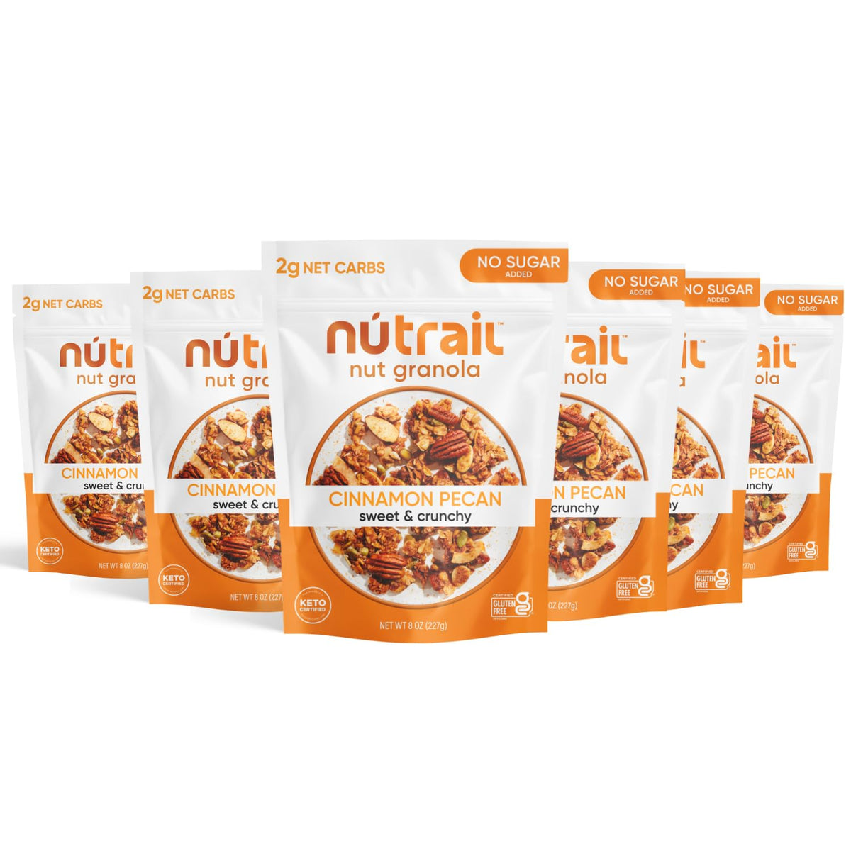 NuTrail Cinnamon Pecan granola in a bag for a ready breakfast