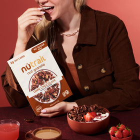 NuTrail Nut Granola variety pack label closeup noting keto friendly and gluten free certifications