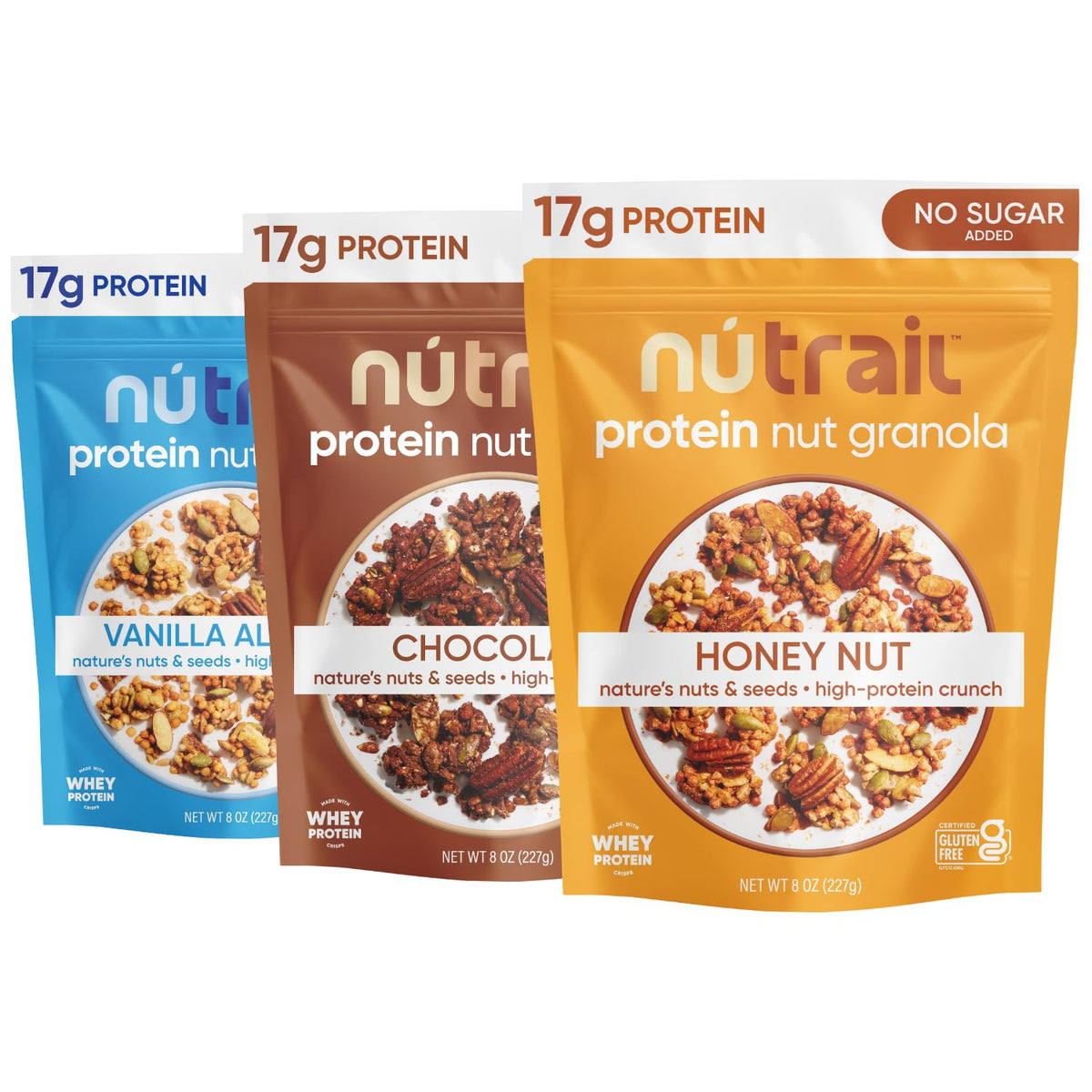 NuTrail Nut Protein Granola 3-pack 8oz for on-the-go breakfasts