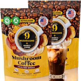NUTRALIZIZER Mushroom Coffee organic Arabica label for smooth mornings.