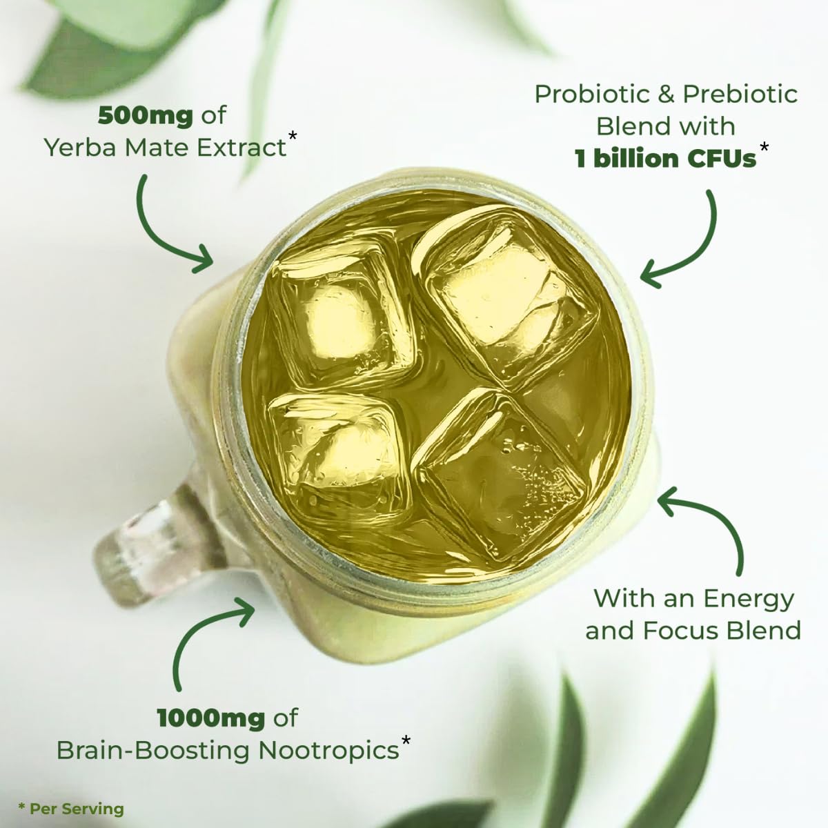 Nutratology Yerba Mate Instant Tea Powder prepared drink with strawberry matcha flavor