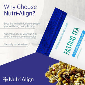 Nutri-Align Fasting Tea dried herbs close-up highlighting chamomile, dandelion, and rosehips
