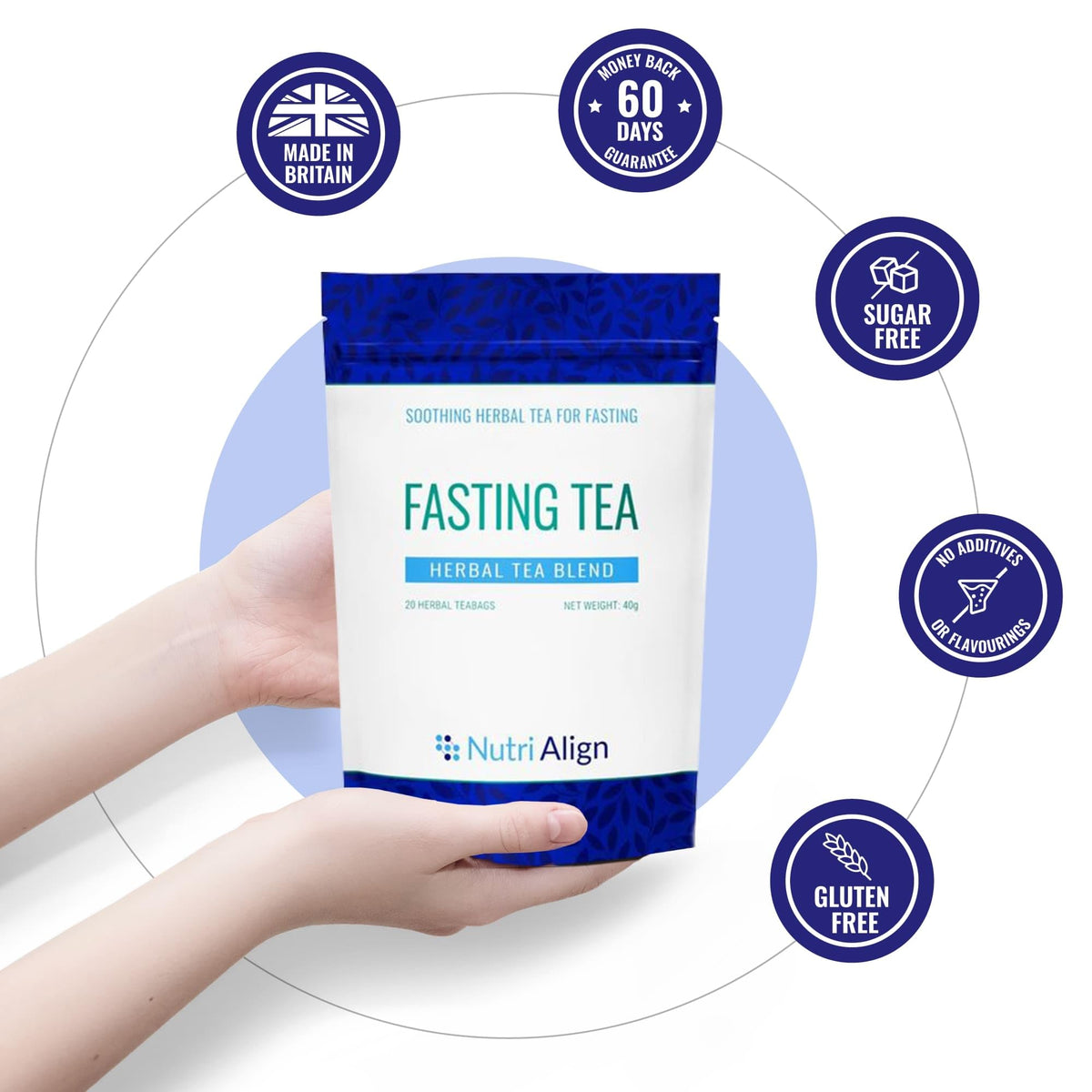 Nutri-Align Fasting Tea steaming cup ready for hot or cold enjoyment
