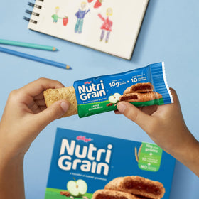 Nutri-Grain Apple Cinnamon bars on desk, perfect office snack to curb mid-morning cravings
