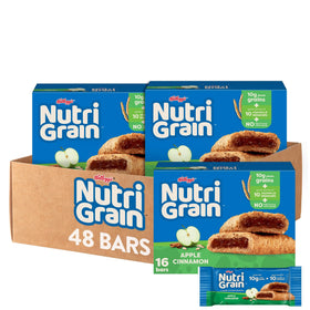 Nutri-Grain Apple Cinnamon bars in a three-box pack, ideal for quick breakfasts.