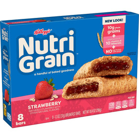 Pantry shelf stocked with Nutri-Grain 48-bar packs for family snacks.