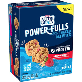 Nutri-Grain Power-Fulls bite texture close-up with oats and fruit flavor.