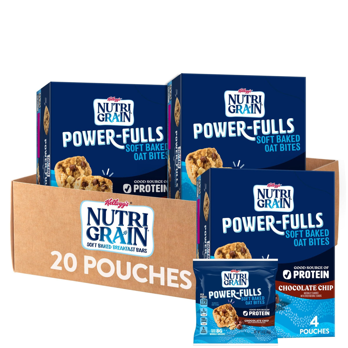 Nutri-Grain Power-Fulls pack hero, ready-to-eat protein snack for busy families