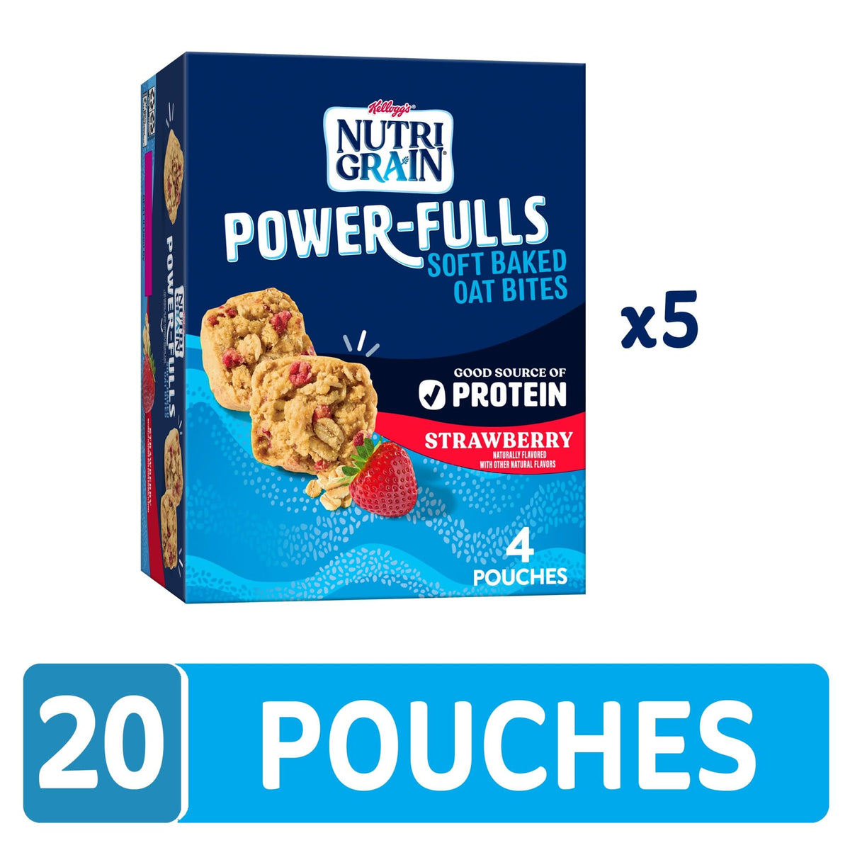 Nutri-Grain Power-Fulls strawberry pouch open shows easy 4 portions.