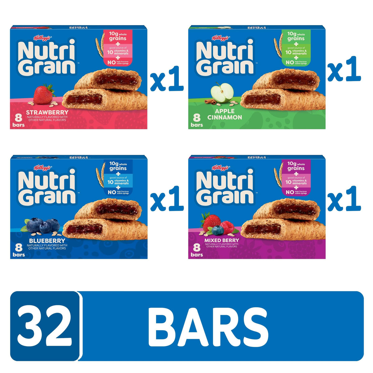 Nutri-Grain soft baked bars in blueberry flavor, portable snack for school days.