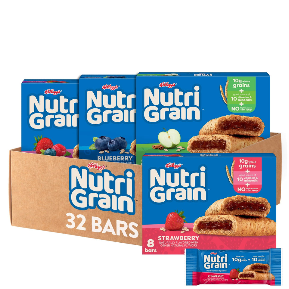 Nutri-Grain soft baked bars in mixed berry flavor, soft texture ideal for quick breakfasts.