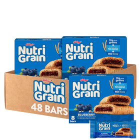 Nutri-Grain Soft Baked Blueberry Bars packaging for on-the-go breakfasts.