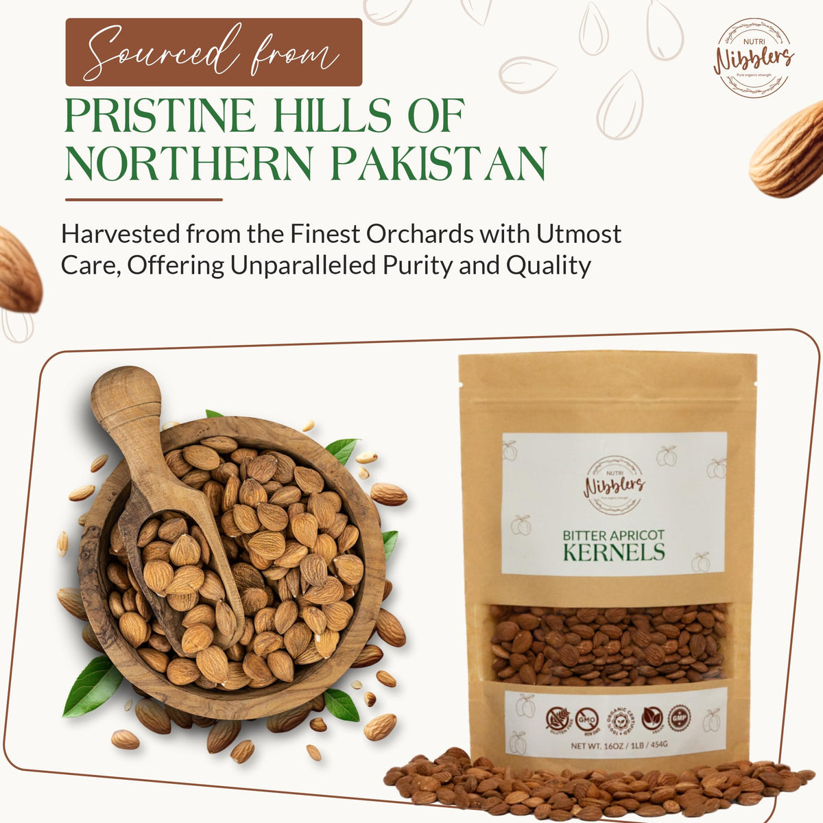 Nutri Nibblers organic apricot kernels raw and pure for nutrient-dense mornings
