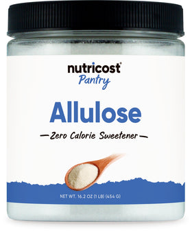 Nutricost Allulose Sweetener bottle provides zero calories for beverages and desserts.