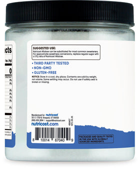 Nutricost Allulose packaging highlights gluten-free and non-GMO ingredients.