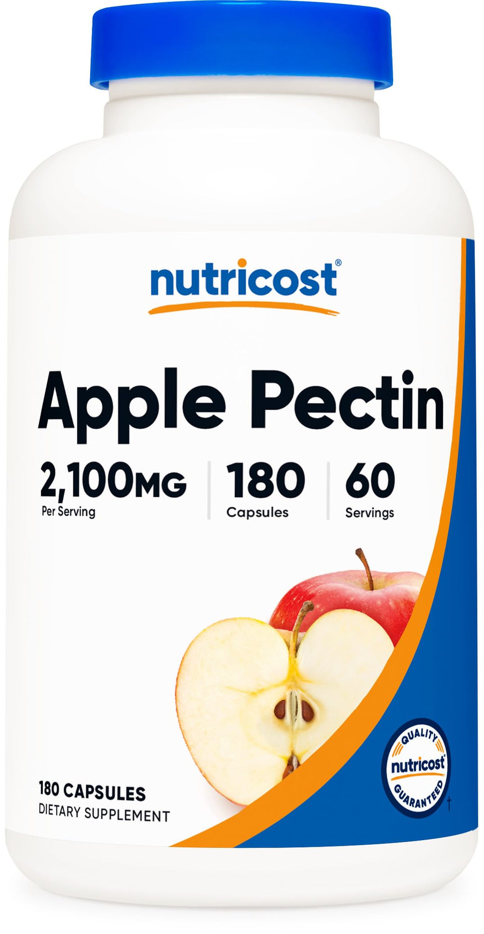 Nutricost Apple Pectin Capsules bottle front, a high-potency fiber supplement for daily wellness