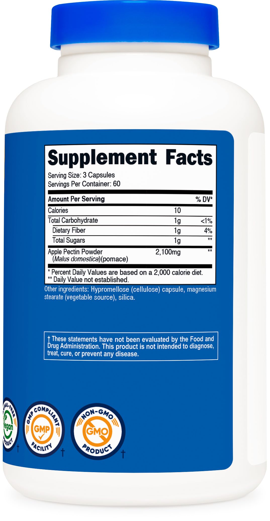 Nutricost Apple Pectin icons show gluten-free and vegan compatibility