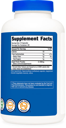 Nutricost Apple Pectin icons show gluten-free and vegan compatibility