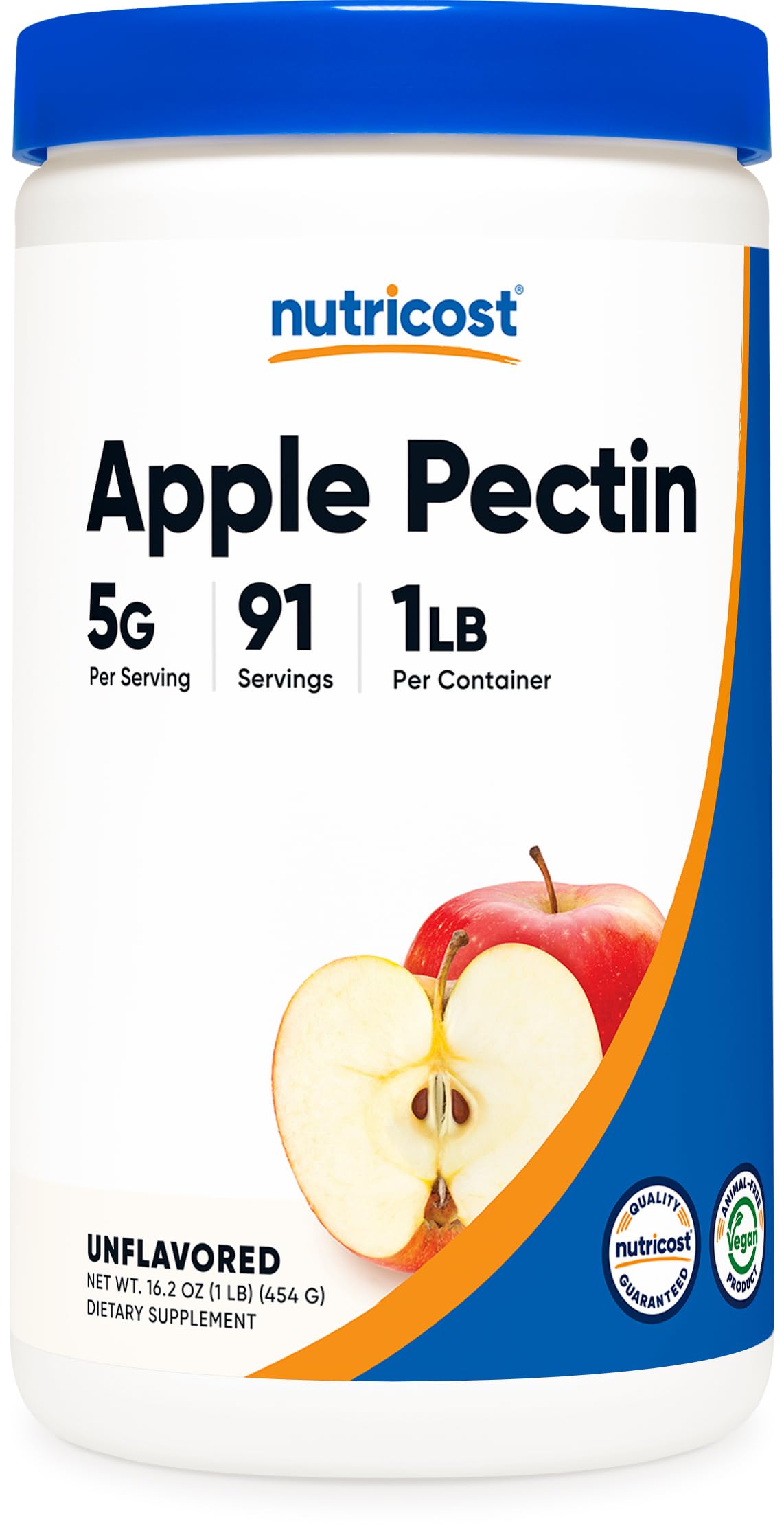 Nutricost Apple Pectin Powder bottle with gluten-free labeling for purity and quality