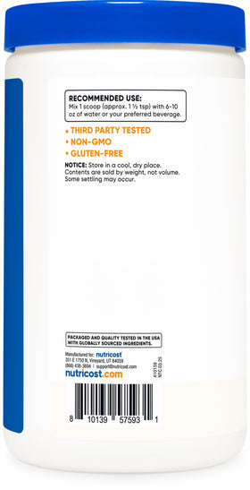Nutricost Apple Pectin Powder label showing GMO-free and gluten-free certifications