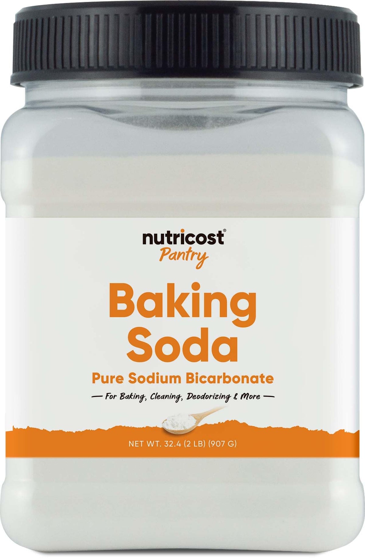 Nutricost Baking Soda 2lbs bottle front view, ideal for pantry freshness.