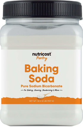 Nutricost Baking Soda 2lbs bottle front view, ideal for pantry freshness.