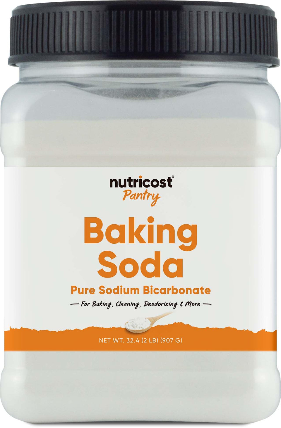 Nutricost Baking Soda 2lbs bottle front view, ideal for pantry freshness.