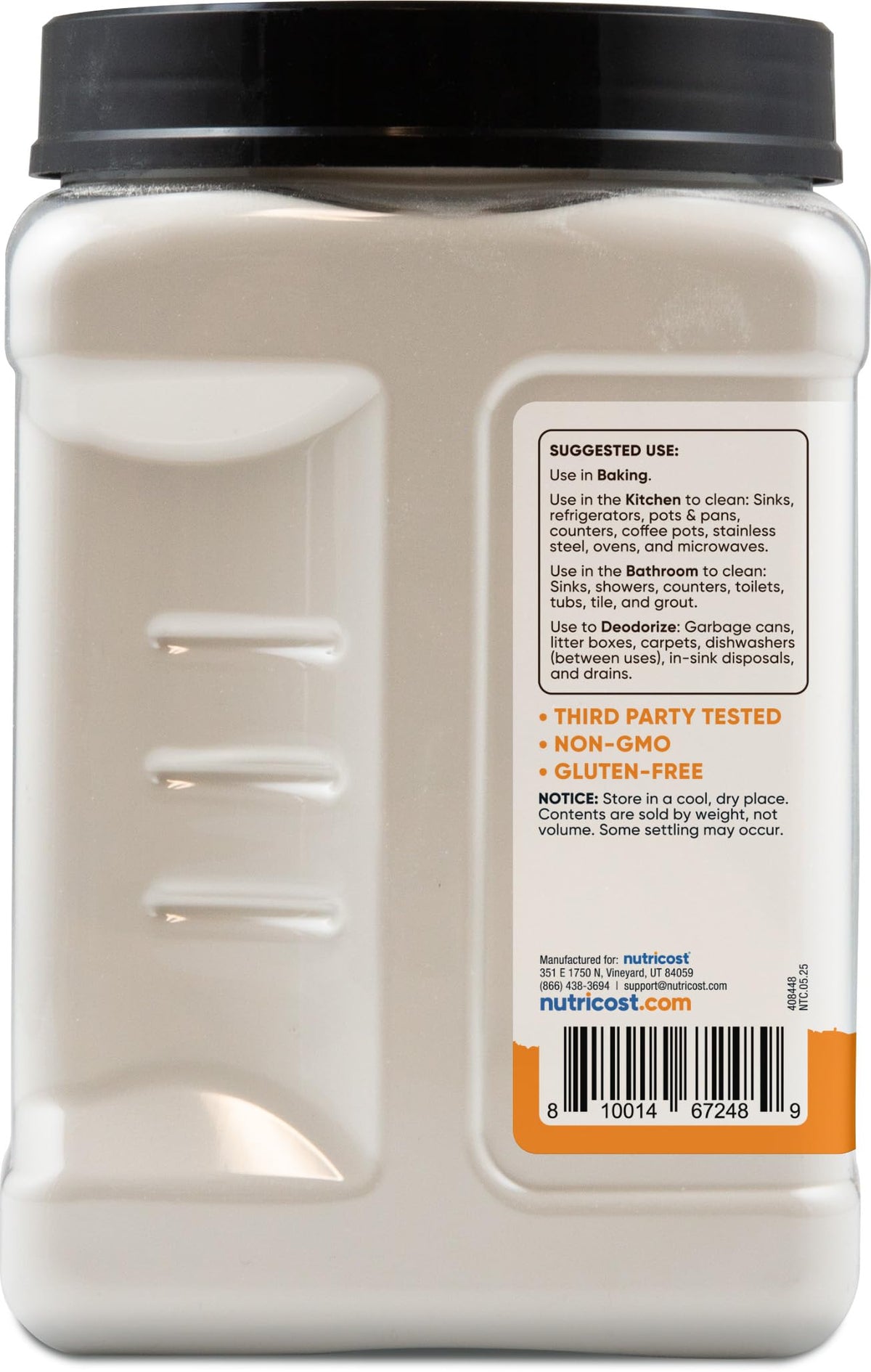 Nutricost Baking Soda in fridge scene; helps neutralize odors