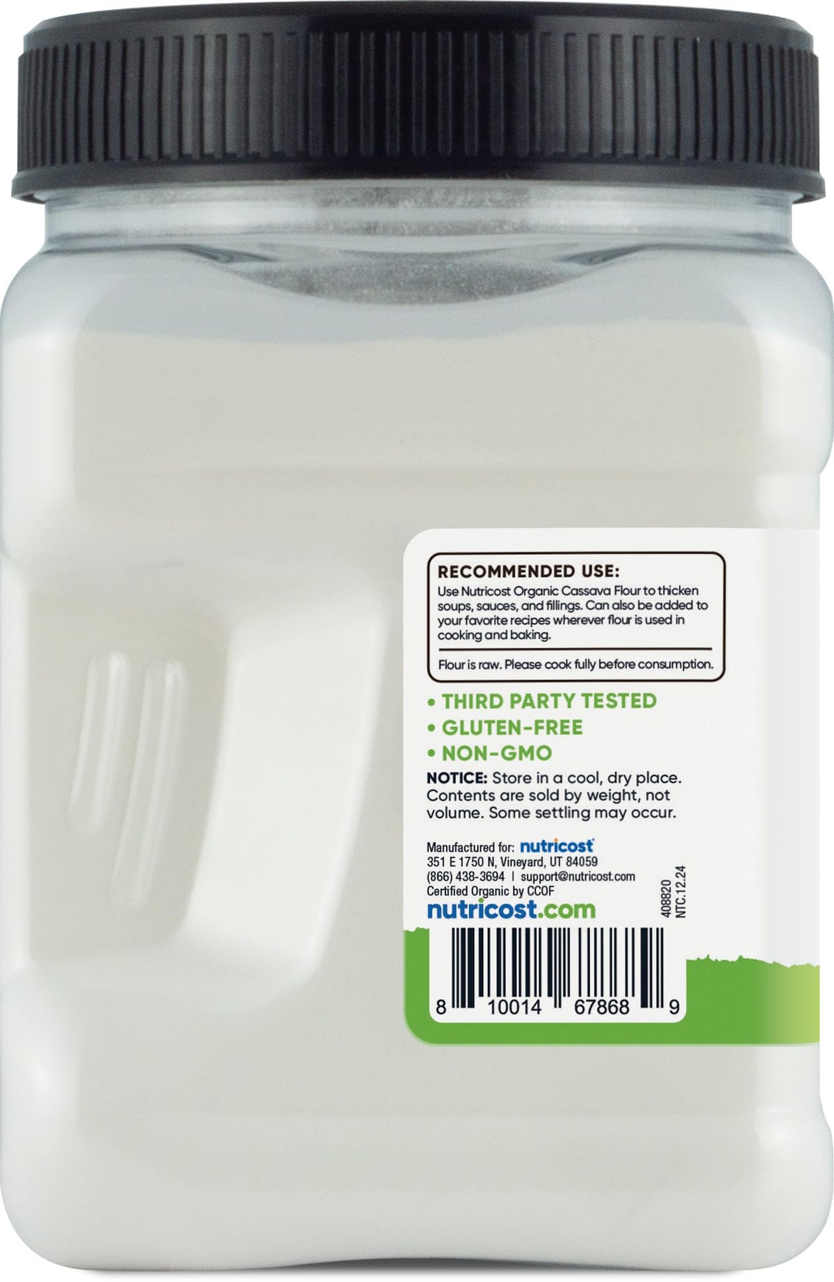 Nutricost Cassava Flour label with CCOF and USDA Organic seals