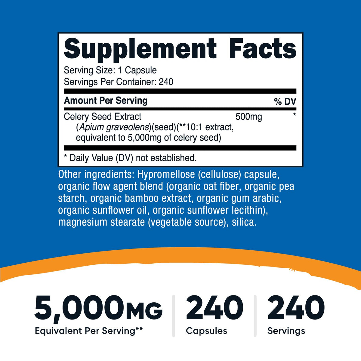 Close-up of Nutricost celery seed capsules, vegan and gluten-free for daily use.