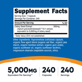 Close-up of Nutricost celery seed capsules, vegan and gluten-free for daily use.