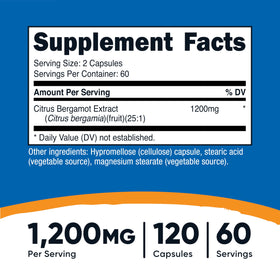 Nutricost Citrus Bergamot Capsules package shows vegan and gluten-free labeling.