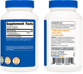Nutricost Citrus Bergamot Capsules serving size shows 1,200 mg per capsule.