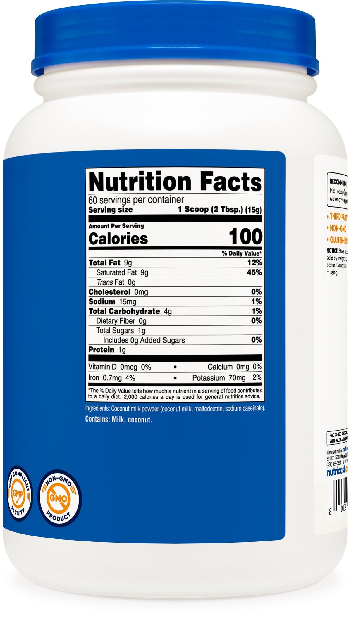 Nutricost Coconut Milk Powder used in curries and baked goods.