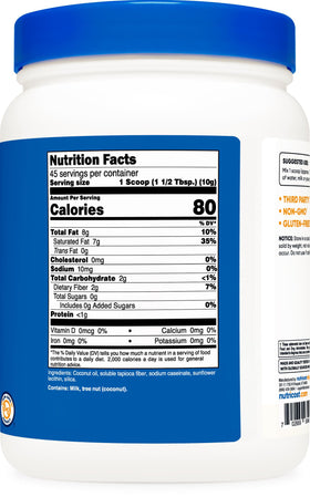 Nutricost Coconut Oil Powder measuring scoop showing easy portion control.