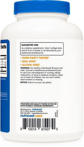 Nutricost Coconut Oil Softgels capsules closeup emphasizes 1000mg per serving for consistent intake