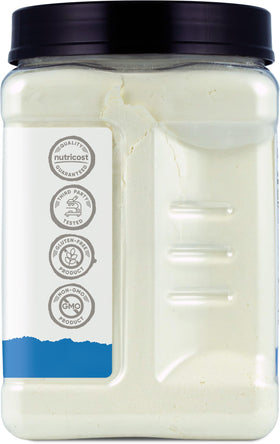 Nutricost Goat Milk Powder 2lb label highlights non-GMO quality controls.