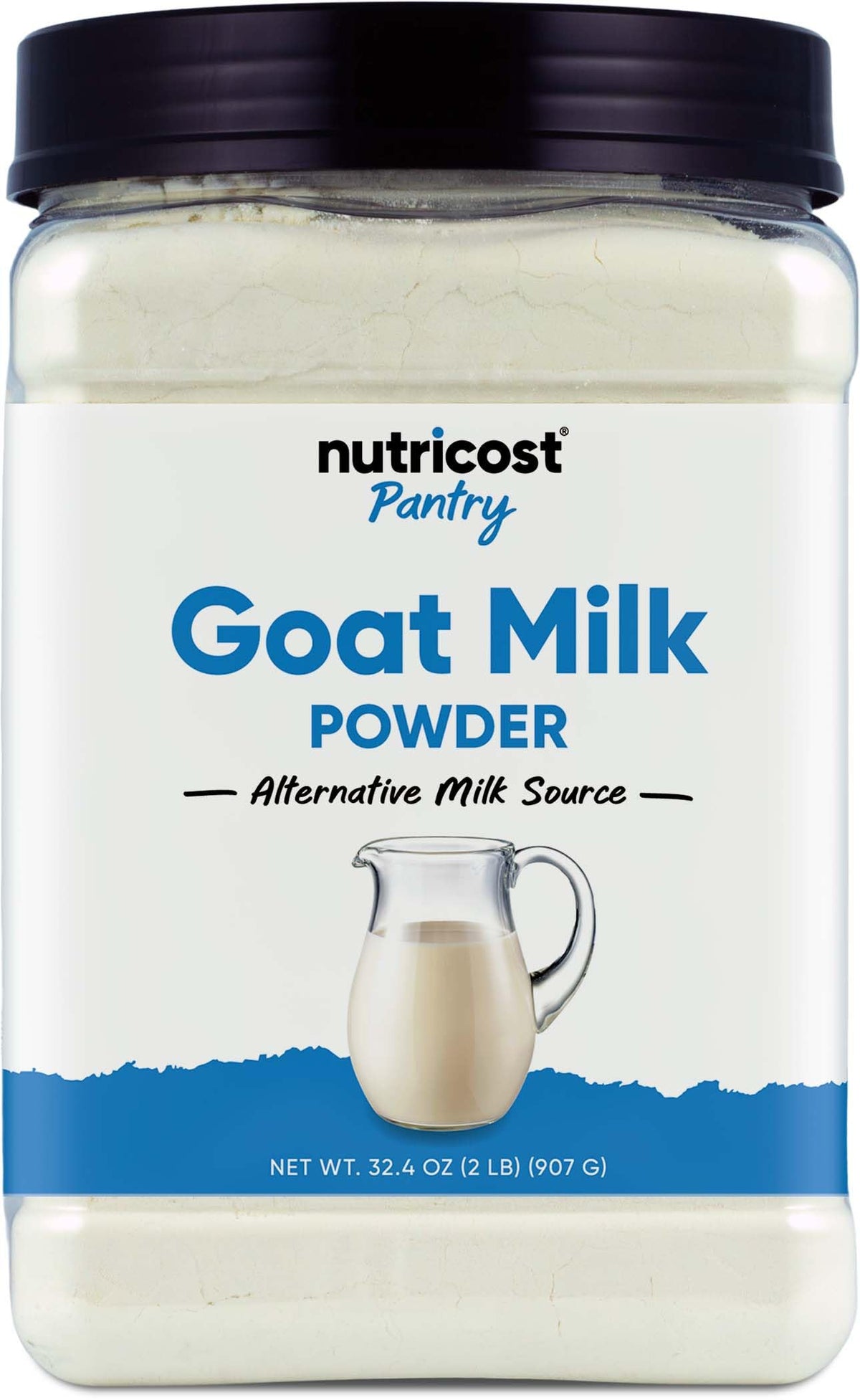 Nutricost Goat Milk Powder 2lb unflavored packaging highlights value and quality for daily use.